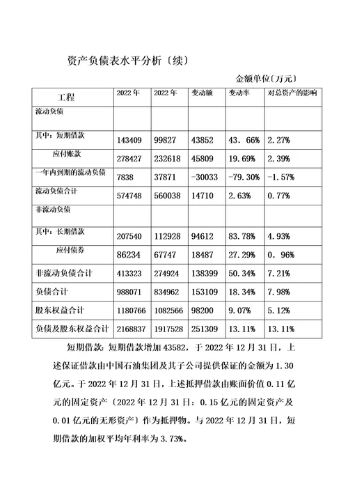 最新中石油2022年度财务分析报告