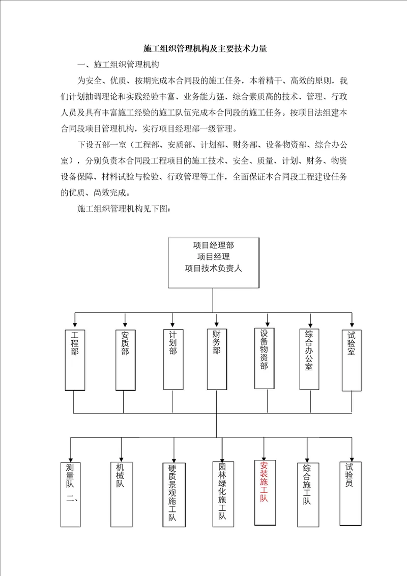 施工组织管理机构及主要技术力量