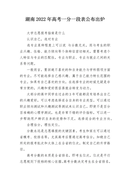 湖南2022年高考一分一段表公布出炉.docx