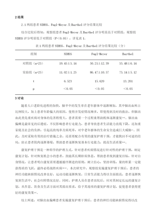 康复护理干预脑出血偏瘫的效果分析.docx