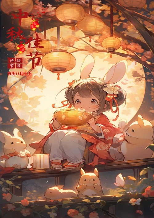 可爱仙子中秋节插画海报
