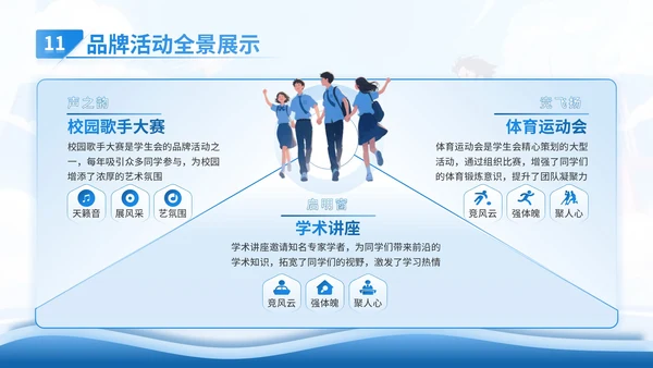 蓝色插画风学生会招新PPT模版