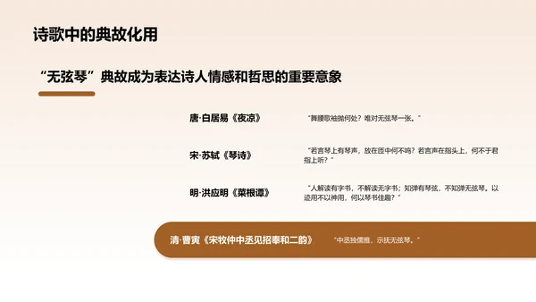 橙色水墨风无弦琴典故赏析PPT模板