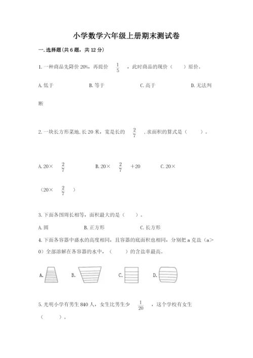 小学数学六年级上册期末测试卷含完整答案（有一套）.docx