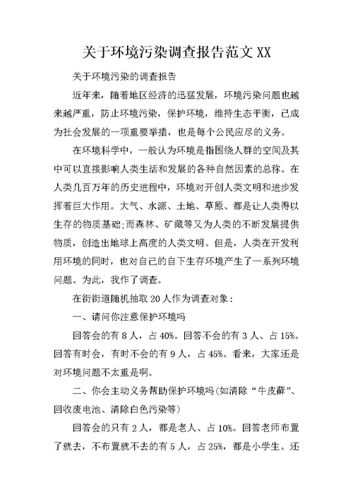 关于环境污染调查报告范文XX