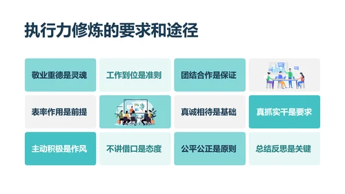 蓝色简约商务插画中层干部执行力的修炼中层执行力培训PPT模板