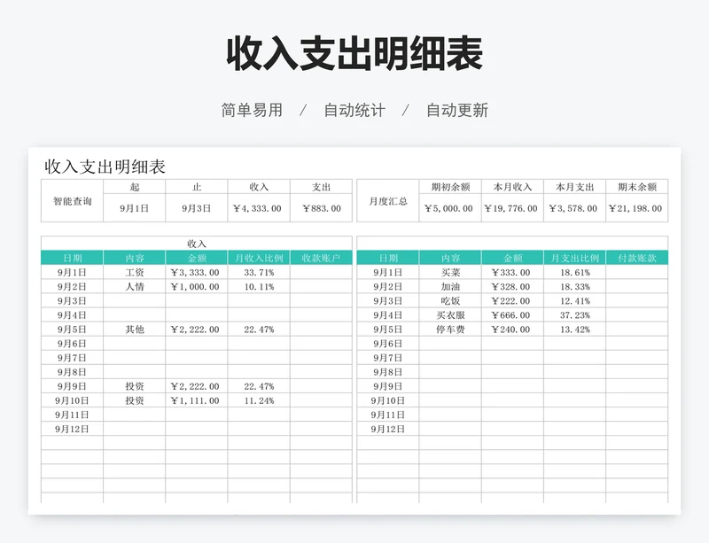 收入支出明细表
