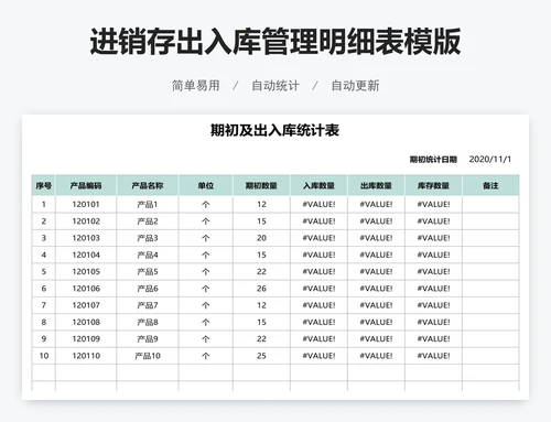 进销存出入库管理明细表模版
