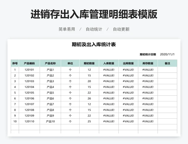 进销存出入库管理明细表模版