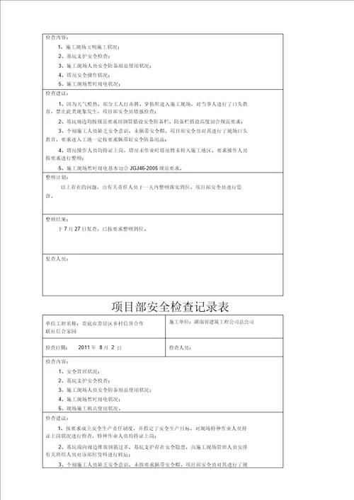 项目部安全检查记录表