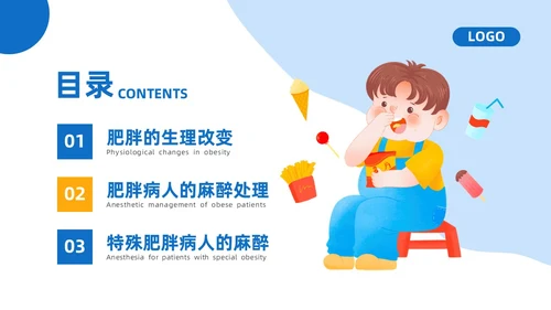 蓝黄色插画风肥胖患者的麻醉管理医院培训PPT课件护理