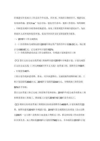 区城建局年度重点工作总结