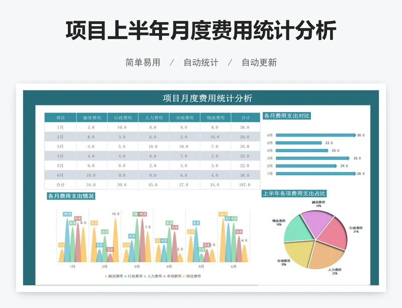 项目上半年月度费用统计分析