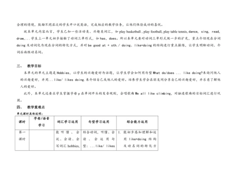 牛津译林版5A Unit4单元整体表格式教学设计（四课时）