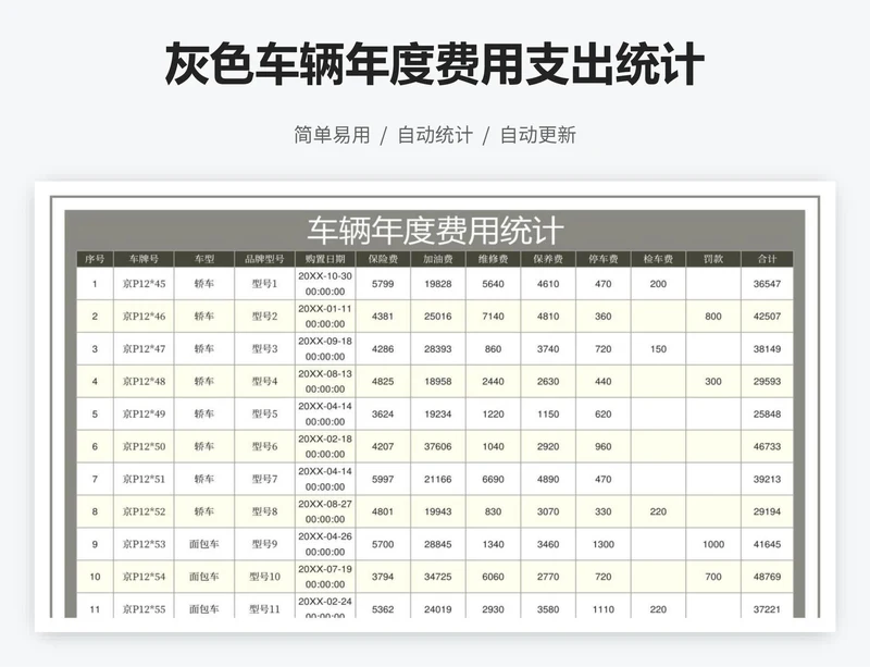 灰色车辆年度费用支出统计