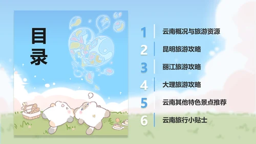 卜卜猫蓝色卡通风云南旅游攻略