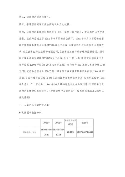 云南白药股票分析1000字.docx