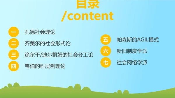 蓝色简约插画组织社会学理论主题PPT模板政务服务