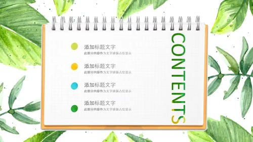 水彩清新绿叶教师说课教育教学课件PPT模板