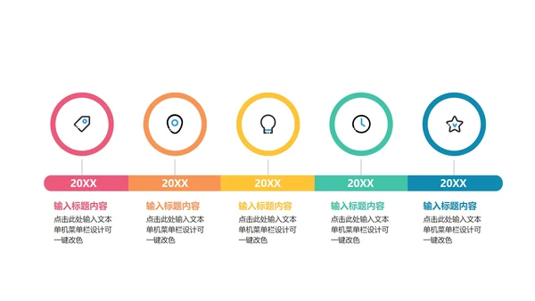 一键改色通用时间轴关系图PPT模板