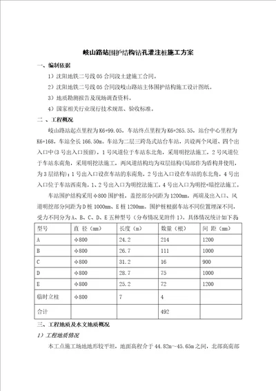 围护钻孔灌注桩施工方案 doc