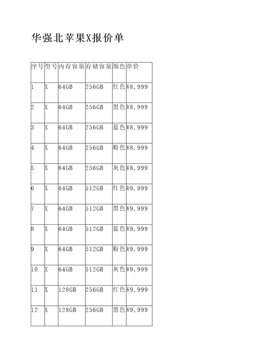 华强北苹果x报价单