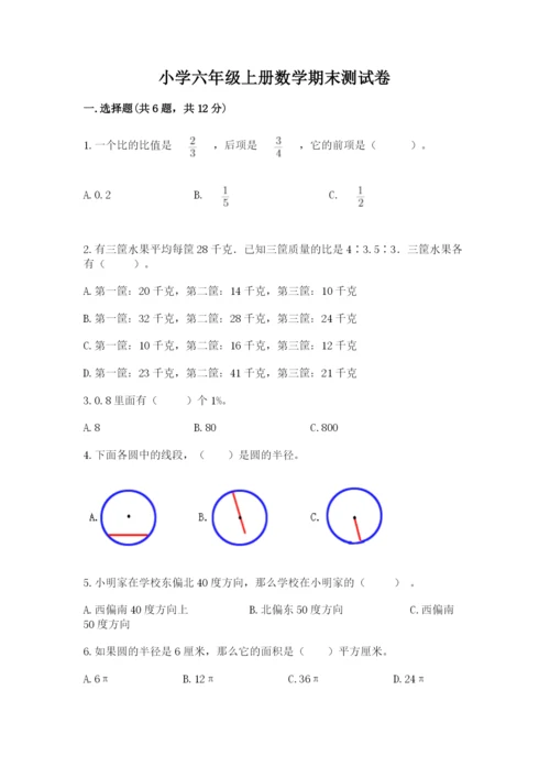 小学六年级上册数学期末测试卷附完整答案【网校专用】.docx