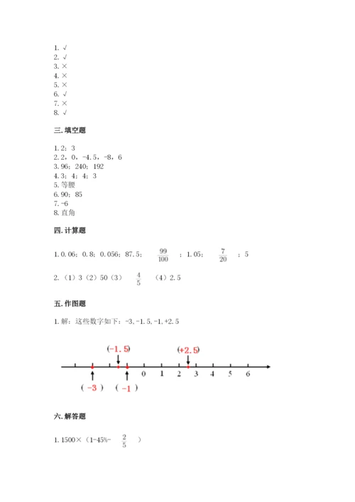 冀教版小学六年级下册数学期末综合素养测试卷附参考答案【名师推荐】.docx