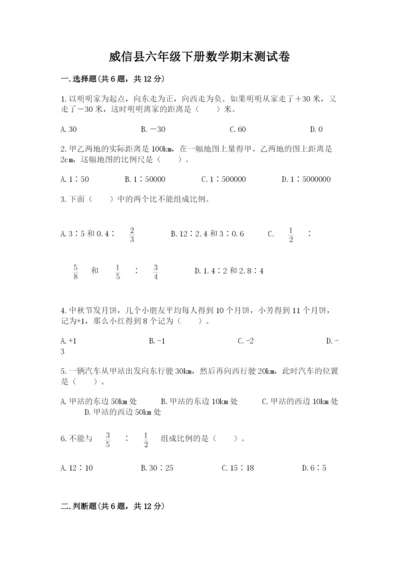 威信县六年级下册数学期末测试卷推荐.docx