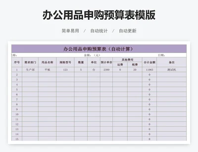 办公用品申购预算表模版