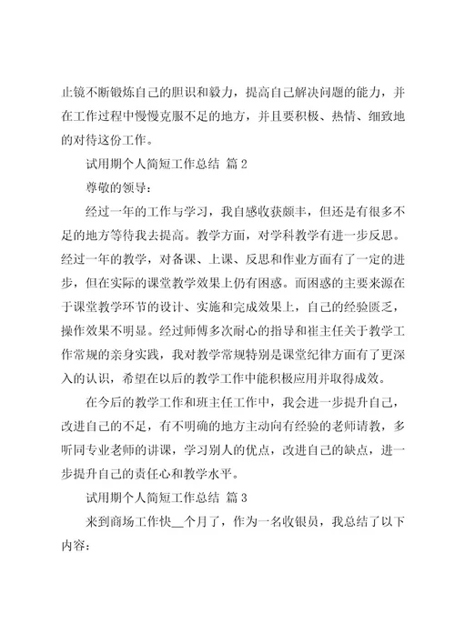 试用期个人简短工作总结（17篇）