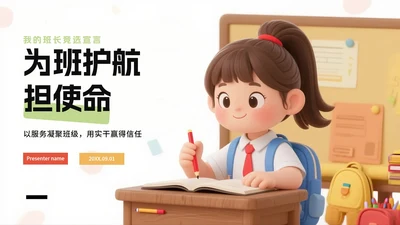 可爱活泼3D卡通风小学生班长竞选PPT模板