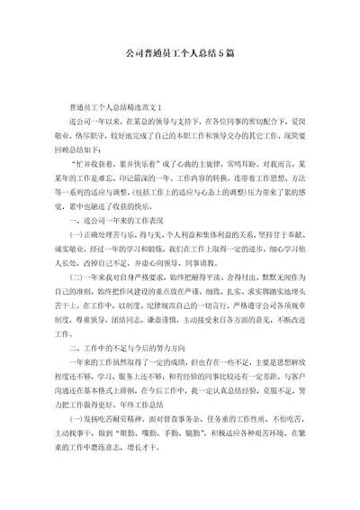 公司普通员工个人总结5篇