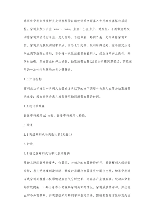 两种动脉采血方法在小儿重症监护室的临床应用比较.docx