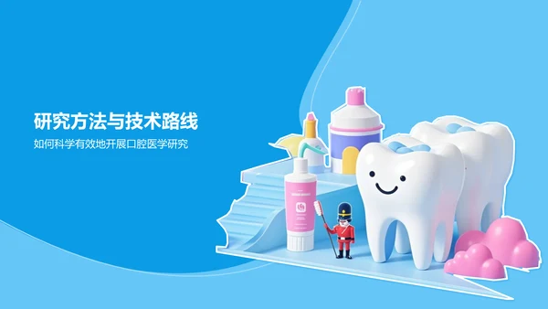 蓝色3D风口腔医学研究毕业答辩PPT模板