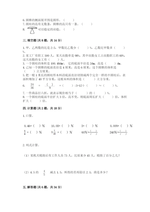 苏教版六年级下册数学期中测试卷精品有答案.docx