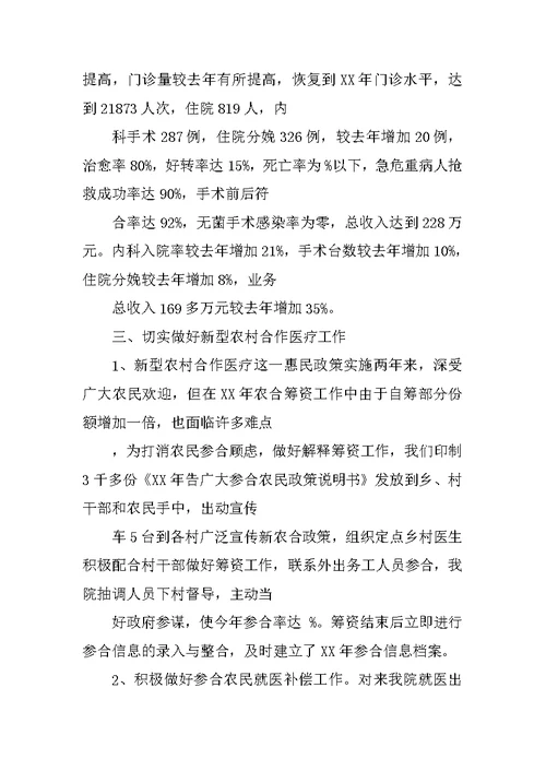 XX年度XX乡镇卫生院工作总结