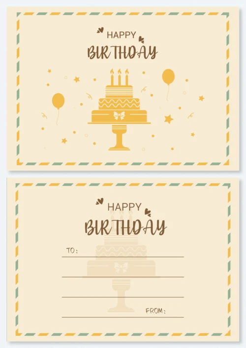淡黄色蛋糕气球生日贺卡