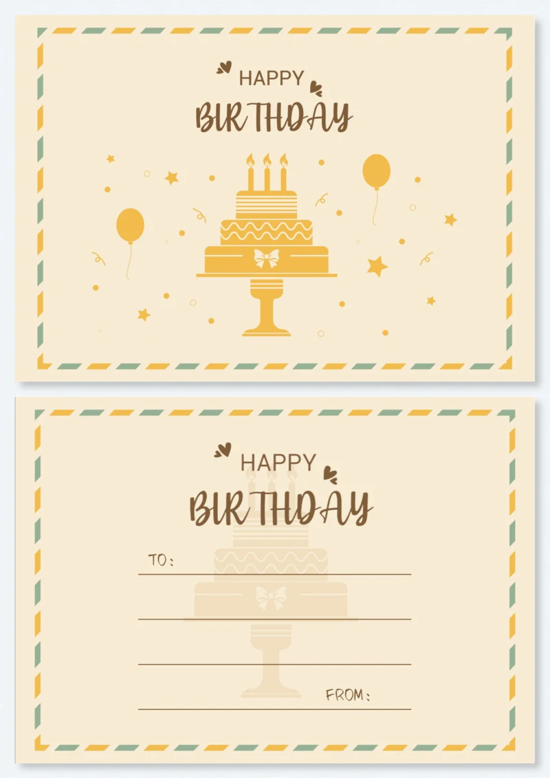 淡黄色蛋糕气球生日贺卡