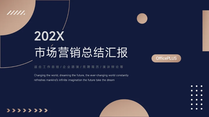 蓝金暗色简洁市场营销总结汇报PPT模板