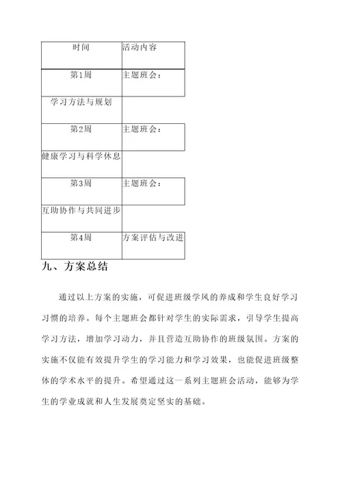 优良学风建设主题班会方案