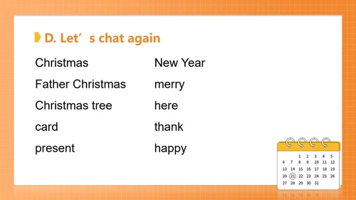 橙色渐变二年级英语《Holidays》课件PPT模板