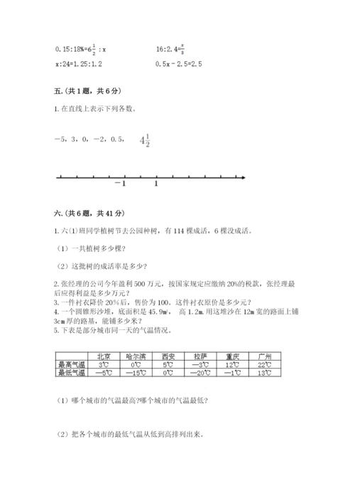 小学六年级下册数学摸底考试题含完整答案（名校卷）.docx