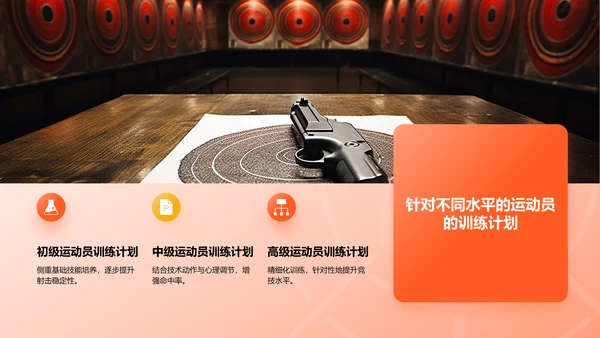 橙色3D风射击奥运项目科普PPT模板