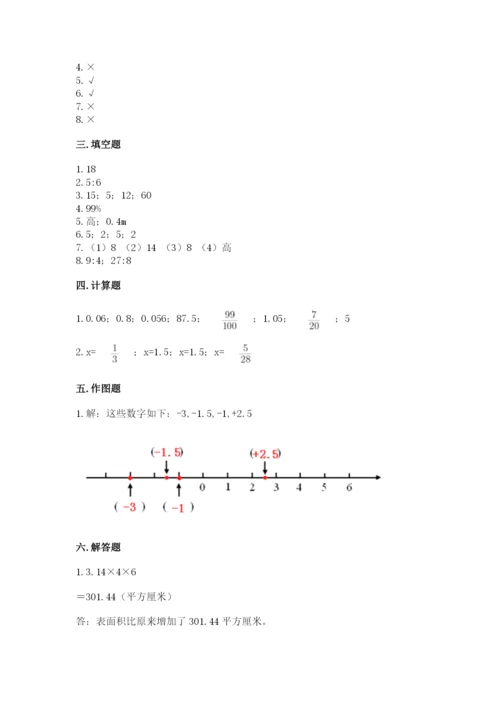 冀教版小学六年级下册数学期末检测试题及1套参考答案.docx