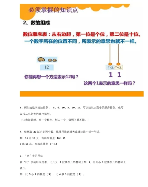 北师大版一年级上册数学期末知识点整理汇总(全册).docx