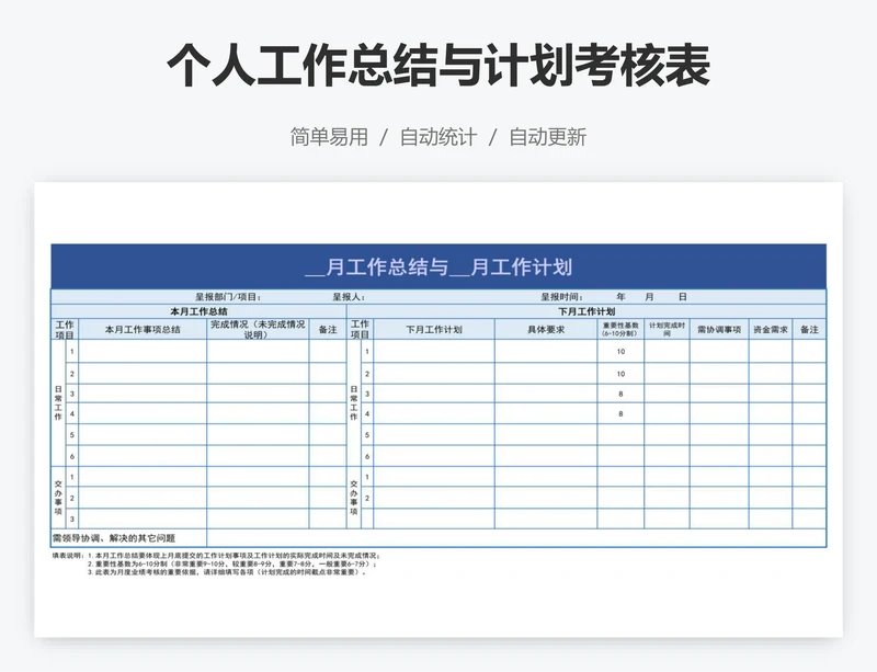 个人工作总结与计划考核表