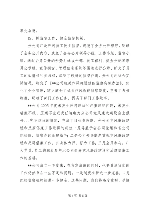 电力分公司党风廉政建设自查报告 (3).docx