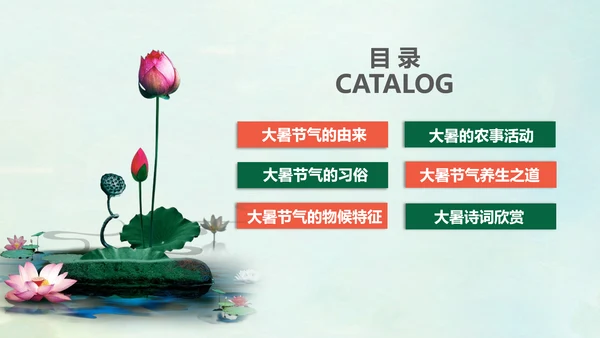 国风荷花二十四节气大暑教学PPT课件