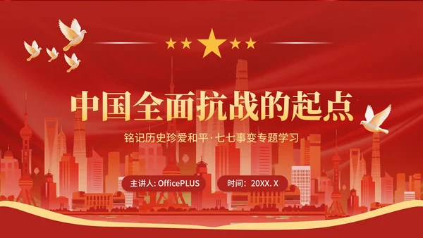 红色党政风中国全民抗战的起点宣传PPT